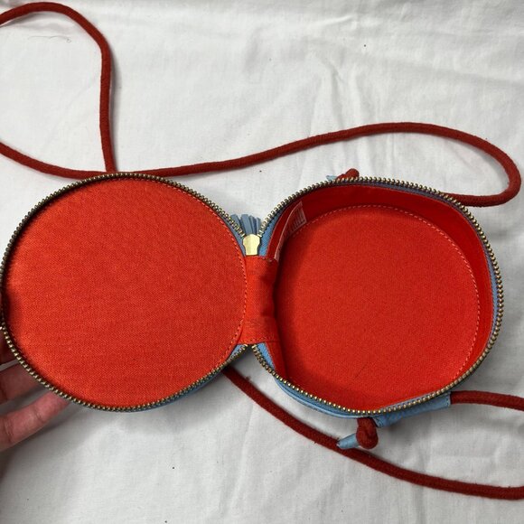 Anthropologie Shibori Round Blue Dyed Leather Boho Crossbody Bag purse - Picture 2 of 10